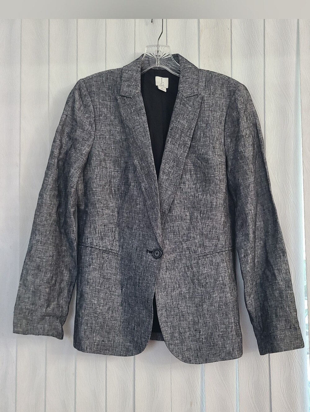 J by J.CREW Sz 6 Gray Linen One-Button Notch Lapel Single Breasted Linen Blazer